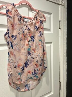 Liz Claiborne Light Pink Floral Tie-Neck Sleeveless Top